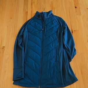 Blue Green Snow Jacket with Chevron Quilting
